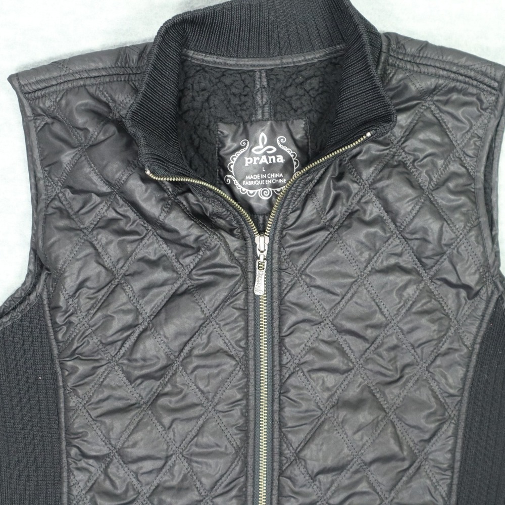 prAna Diva Vest Women's Medium Black Quilted Insulated Zip Front Mock Neck - Picture 3 of 5